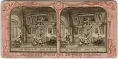 Stereokort ur serien Les théatres de Paris, utgiven av BK, Paris på 1870-talet. Bilden föreställer en scen ur operan Friskytten. Stereokortet är ett så kallat French tissue bestående av ett handkolorerat albuminfoto monterat i kartongram med tunt papper på baksidan. När kortet belyses bakifrån framträder färgerna. Kopian av kortet har framställts med två olika metoder: skanning på flatbäddsskanner och fotografering på ljusbord. 