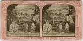 Stereokort ur serien Les théatres de Paris, utgiven av BK, Paris på 1870-talet. Bilden föreställer en scen ur operan Friskytten. Stereokortet är ett så kallat French tissue bestående av ett handkolorerat albuminfoto monterat i kartongram med tunt papper på baksidan. När kortet belyses bakifrån framträder färgerna. Kopian av kortet har framställts med två olika metoder: skanning på flatbäddsskanner och fotografering på ljusbord. 