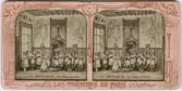 Stereokort ur serien Les théatres de Paris, utgiven av BK, Paris på 1870-talet. Bilden föreställer en scen ur operan Friskytten. Stereokortet är ett så kallat French tissue bestående av ett handkolorerat albuminfoto monterat i kartongram med tunt papper på baksidan. När kortet belyses bakifrån framträder färgerna. Kopian av kortet har framställts med två olika metoder: skanning på flatbäddsskanner och fotografering på ljusbord. 
