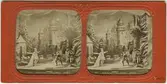 Stereokort ur serien Actualités Théatrales utgiven på 1860-talet. Bilden föreställer en scen ur operan Hamlet. Stereokortet är ett så kallat French tissue bestående av ett handkolorerat albuminfoto monterat i kartongram med tunt papper på baksidan. När kortet belyses bakifrån framträder färgerna. Kopian av kortet har framställts med två olika metoder: skanning på flatbäddsskanner och fotografering på ljusbord. 