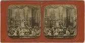 Stereokort ur serien Actualités Théatrales utgiven på 1860-talet. Bilden föreställer en scen ur operan Profeten. Stereokortet är ett så kallat French tissue bestående av ett handkolorerat albuminfoto monterat i kartongram med tunt papper på baksidan. När kortet belyses bakifrån framträder färgerna. Kopian av kortet har framställts med två olika metoder: skanning på flatbäddsskanner och fotografering på ljusbord. 