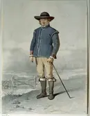Akvarell. Man klädd i dräkt från Ingelstad, Skåne. Akvarell av Otto Wallgren (1795–1857).