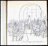 Krokiteckning i Léon Cogniets ateljé, Paris. Tuschteckning av Fritz von Dardel, 1840.