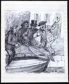 Fyra herrar som fiskar. Tuschteckning av Fritz von Dardel, 1874