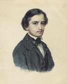 Porträtt av Edvard Flygare, fil. dr., 1829-52. Son till Emilie Flygare-Carlén. Målning på papper av Louis Meisener daterad november 1848.