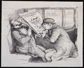 Två män i en tågkupé. Tusch av Fritz von Dardel