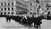 Studenternas hyllningståg för Gustaf V 11 februari 1914
