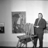 Konstnär Gösta Asp visar målningar, februari 1958