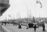 Nordisk Fiskeriutställning i Marstrand 1904. En lång rad båtar vid kajen längs Hamngatan.