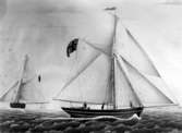 Skrivet på vidhängande papper: Slupen MAGNETEN af Svinöer, fört af captain H. C. Uldriksen.
Tegnet af I. Klysner 21. Martz 1852.
Foto efter akvarell i ( Bassesens samlinger )