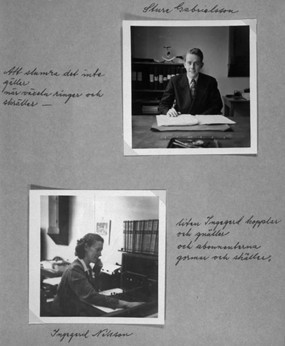 Holger Eriksson, Handwritten text for the top picture: "Sture Gabrielsson To slumber it does not apply when the gear rings and whines " Handwritten text in the lower picture: "Small Ingegerd connects and whines and subscribers are gripping and barking Ingegerd Nilsson’.