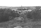 Utsikt över Mölndal från resterna av syratornets vattenreservoir, cirka 1984.