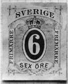 Frimärksförlaga till frimärket 1872. Ringtyp. Förslagsmärken. Valör 6 öre.