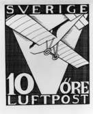 Ej realiserade förslag till frimärket Nattpostflyg, utgivet 9/5 1930. Konstnär: Olle Hjortzberg. Valör 10 öre.