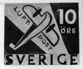 Ej realiserade förslag till frimärket Nattpostflyg, utgivet 9/5 1930. Konstnär: Einar Forseth. Valör 10 öre.