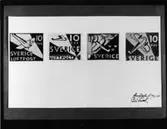 Ej realiserade förslag till frimärke Nattpostflyg, utgivet 9/5 1930.  Konstnär: Einar Forseth. Valör 10 öre.