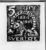 Ej realiserade förslag till frimärken Postsparbankens 50-årsjubileum, utgivet 6/12 1934. Konstnär: Olle Hjortzberg.
Valör 5 öre.