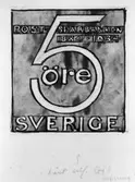 Ej realiserade förslag till frimärken Postsparbankens 50-årsjubileum, utgivet 6/12 1934. Konstnär: Olle Hjortzberg.
Valör 5 öre.