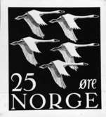 Ej realiserade förslag till frimärken Norden I, Nordens Dag, utgivna 30/10 1956 i de fem nordiska länderna som ett bevis på nordisk samhörighet och nordiskt samarbete. Konstnär: Signe Hammarsten-Jansson. Förslag Norge.
Valör 25 öre.