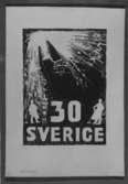 Ej realiserade förslag till frimärket Götstålet 100 år, utgivet 18/7 1958. Bessermerprocessen 100 år. Konstnär: Uno Stallarholm. Teckning 