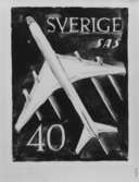 Ej realiserade förslag till frimärke SAS 10 år, utgivet 24/2 1959. Konstnär: Lennart Gram. Förslag. Stående bild 