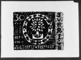 Förslagsteckningar till frimärket Världsflyktingåret, utgivet 7/4 1960. Konstnär: Randi Fischer-Gill. Teckning på skrivmaskins-papper, 
