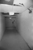 En korridor i ett källare. Dokumentation av Sagåsens flyktingförläggning, 1992.