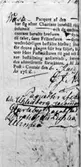 I en samling tryck med ryggtitel Kollegiers myndigheters bref 1761
- 1770.  I Generalpoststyrelsens bibliotek.  Foton 11/2 1960. 
Kartans baksida.
