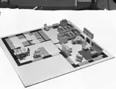 Planritning med miniatyrmöbler för möblering