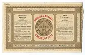 Lottsedel. Nordiska museets konstlotteri 1885. Fram- och baksida.