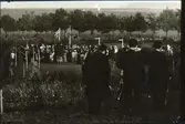 Planteringsförbundets park. Dansbanan vid 1898 års fest. De tre i förgrunden är fr.v. handlanden Gustaf Andersson, handl. N. Ekman och direktören Adolf Elliot.