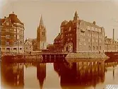 Telegrafhuset.
Från vänster på bilden syns den gamla träbron, Elverket, Församlingshuset, Nikolaikyrkan och Telegrafhuset.