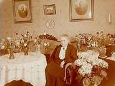 Rumsinteriör, äldre kvinna.Fröken Amanda Bergs 75 årsdag.