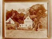 Oljemålning. Motiv: Två hus, av konstnären Kalle Eklund, 1917.
Grosshandlare Albin Rapp