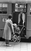 Barnvagnar 10 augusti 1966 

En kvinna får hjälp av en kvinna att lyfta in sin barnvagn
på stadsbussen.
