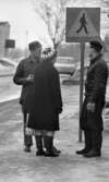 Gyttorp 2 23 februari 1967

En kvinna och två män står och pratar vid skylten till övergångsstället.