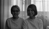 Vivalla problem, Trafiktävling, Konfirmation 10 maj 1966

Två tonårsflickor i vita tröjor sitter framför ett fönster med vita gardiner. Flickan till vänster bär glasögon.