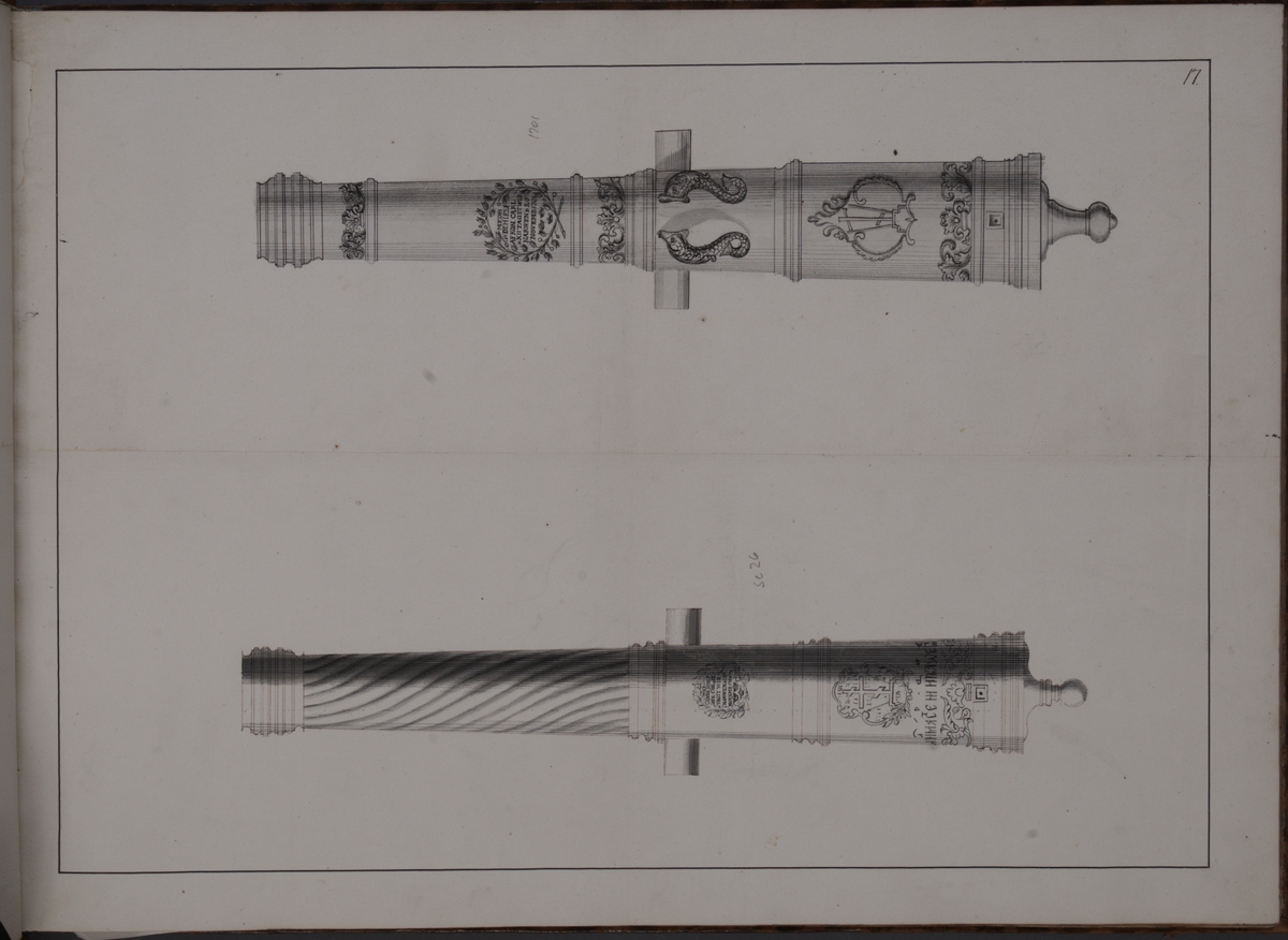 Kjell Hedberg, Imaging depicting fire pipes taken as trophies by the Swedish army in the Battle of Narva on 20 November 1700. Included in volume with depicted canon trophies taken in the years 1700-1702.