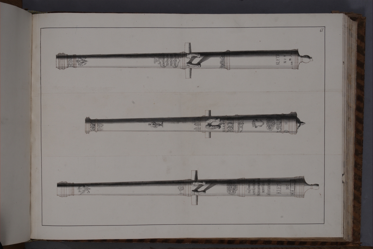 Kjell Hedberg, Imaging depicting fire pipes taken as trophies by the Swedish army at Klets 1700. Included in volume with depicted canon trophies taken in the years 1700-1702.