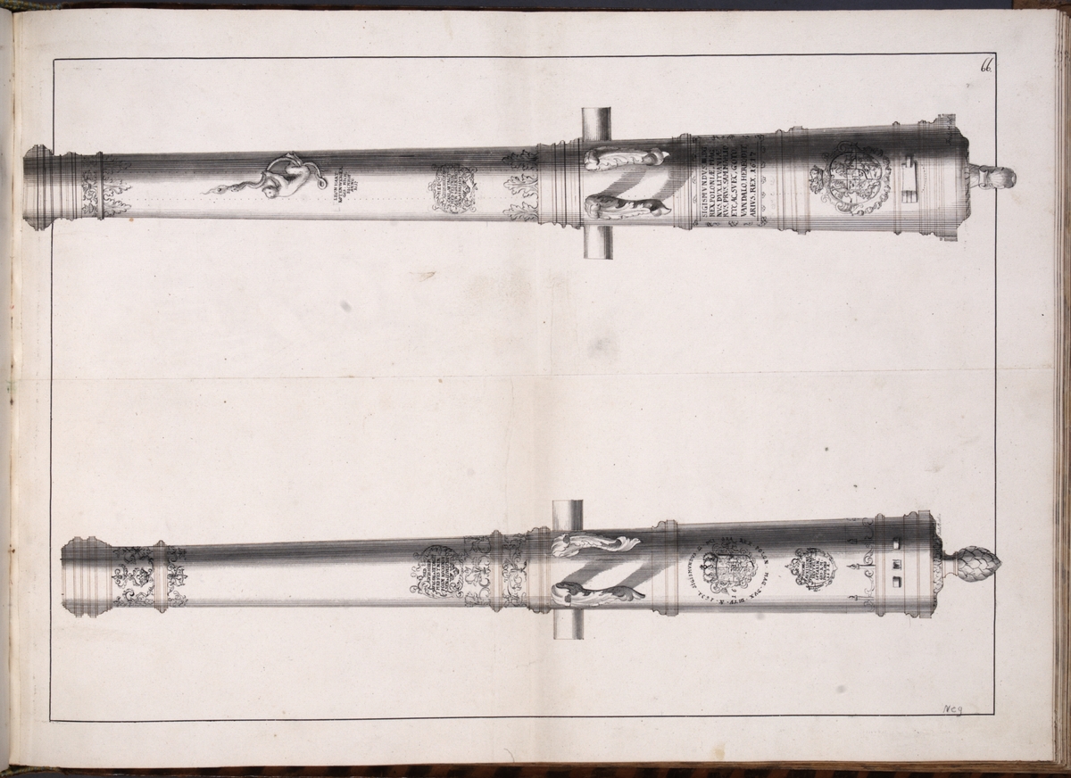 Kjell Hedberg, Avbildning föreställande eldrör tagna som troféer av den svenska armén med fästningen Kokenhusen 11 juli 1701. Ingår i volym med avbildade kanontroféer tagna åren 1700-1702.