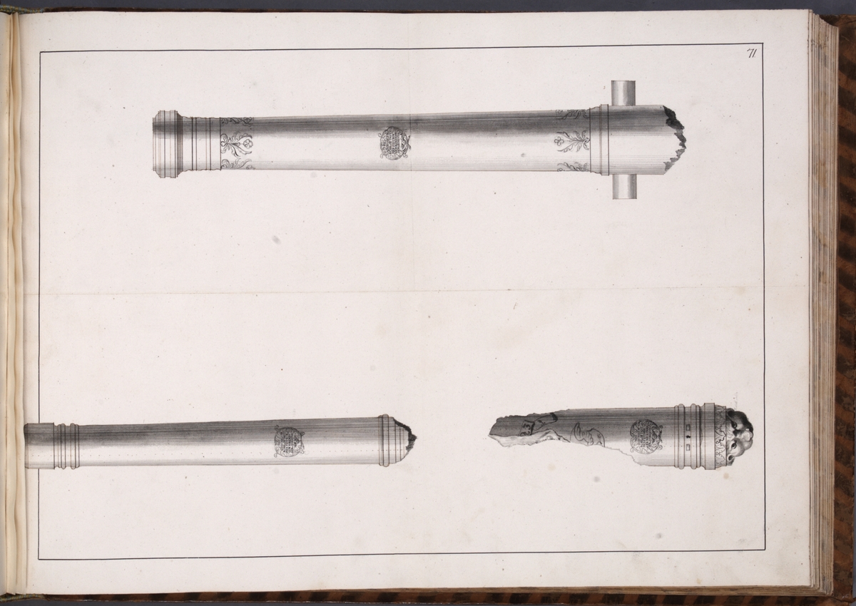Kjell Hedberg, Imaging depicting fire pipes taken as trophies by the Swedish army with the fortress Kokenhusen 11 July 1701. Included in volume with depicted canon trophies taken in the years 1700-1702.