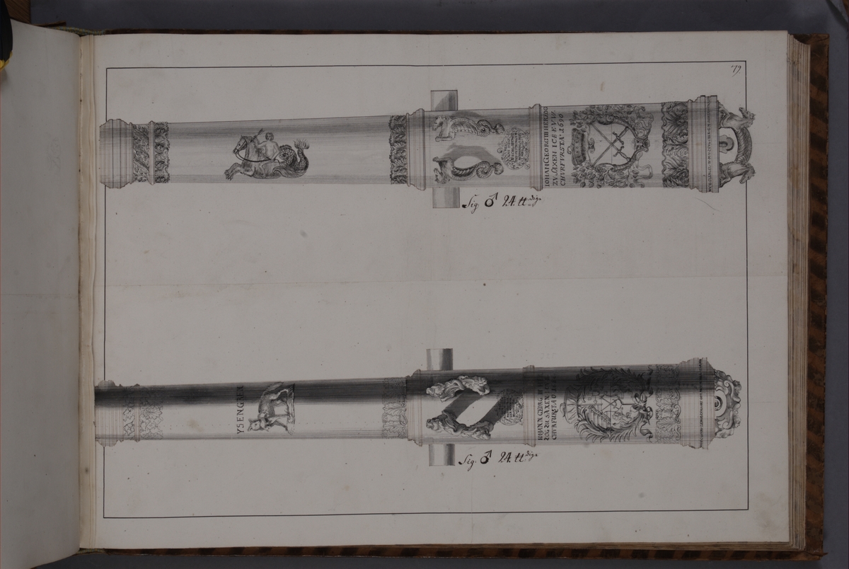 Kjell Hedberg, Avbildning föreställande eldrör tagna som troféer av den svenska armén med fästningen Neumünde den 11 december 1701. Ingår i volym med avbildade kanontroféer tagna åren 1700-1702.
