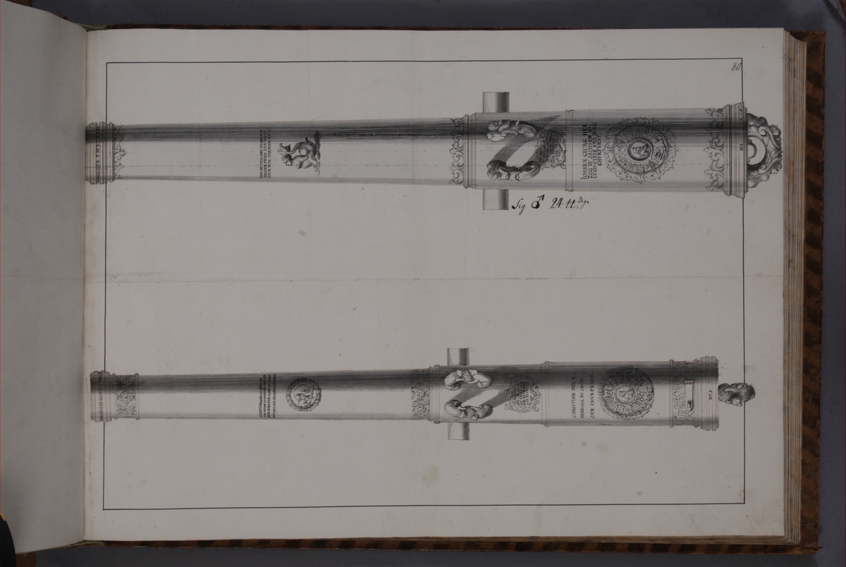 Kjell Hedberg, Avbildning föreställande eldrör tagna som troféer av den svenska armén med fästningen Neumünde den 11 december 1701. Ingår i volym med avbildade kanontroféer tagna åren 1700-1702.