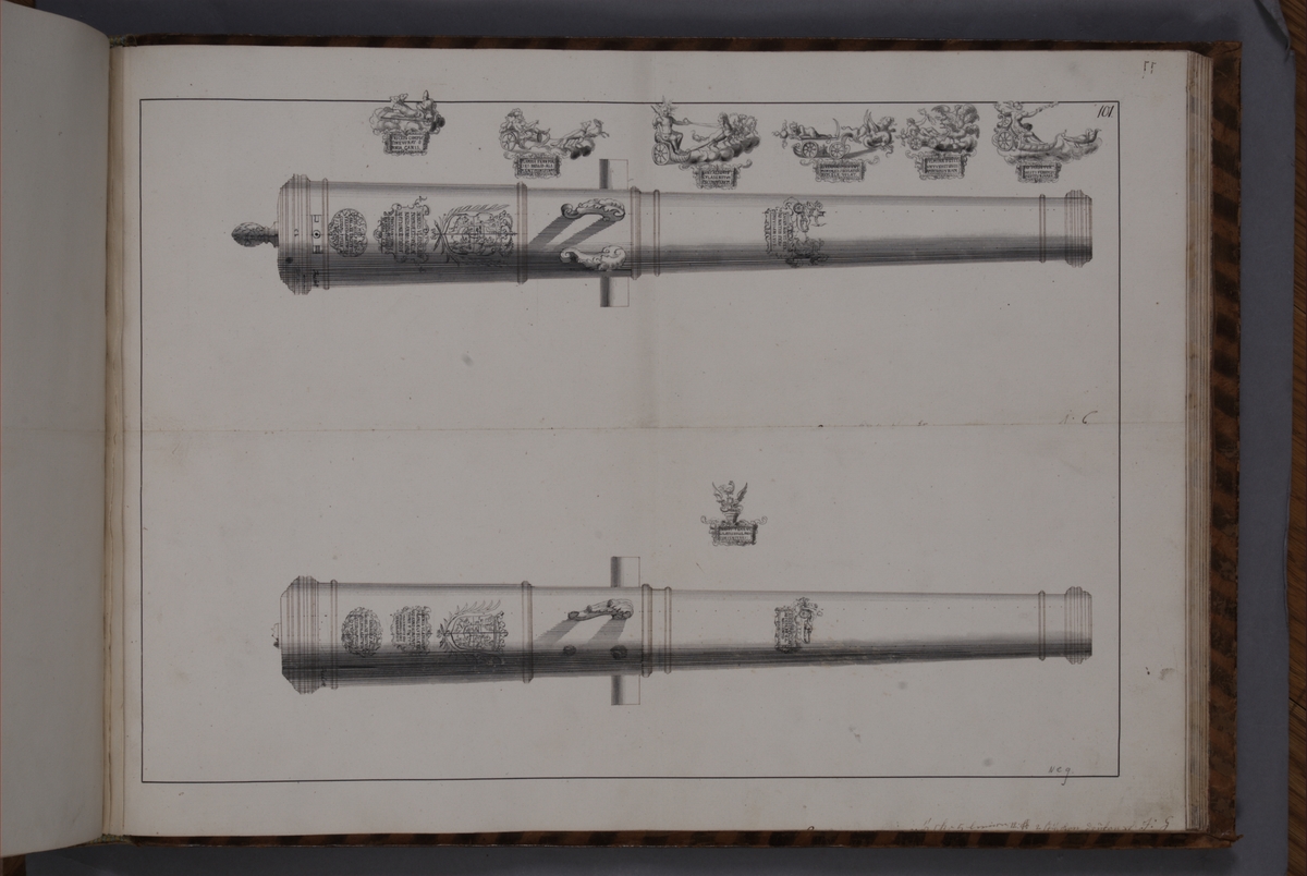 Kjell Hedberg, Avbildning föreställande eldrör tagna som troféer av den svenska armén i slaget vid Kliszów den 9 juli 1702. Ingår i volym med avbildade kanontroféer tagna åren 1700-1702.