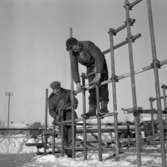 Stålrörsläktare vid Eyravallen.
13 januari 1955