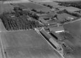 Flygfoto över Torps Gård, Götabro, bostadshus och ekonomibyggnader.