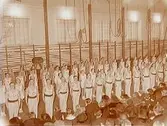 Gymnastikuppvisning, gruppbild, 15 personer.
Hagaby, Örebro.