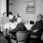 Interiör, släktgrupp vid bordet, födelsedagsfirande.
Sörlings 50 årsdag.