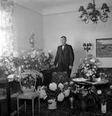 Rumsinteriör, en man.
Fabrikör Gunnar Andersson på födelsedagen.