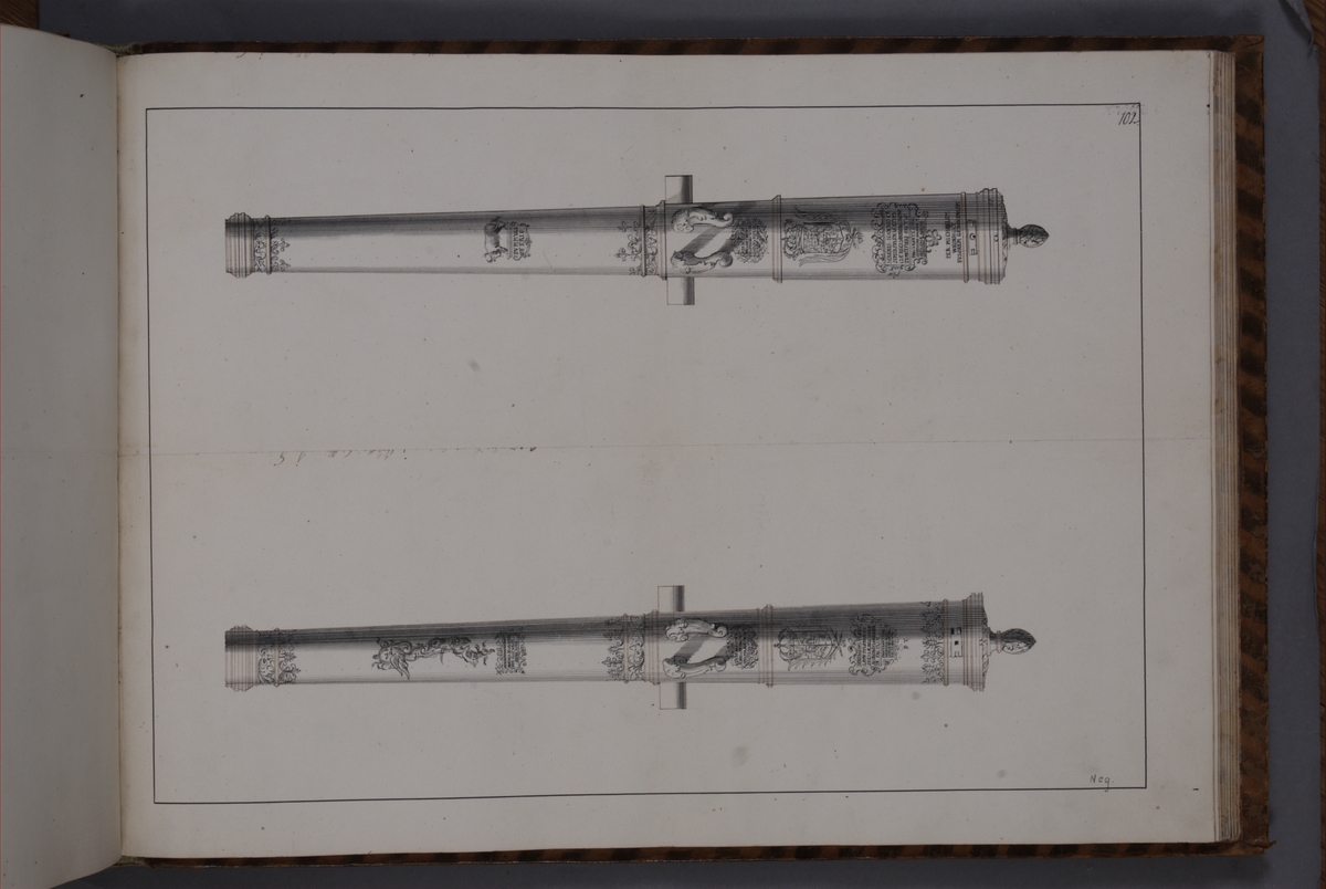 Kjell Hedberg, Avbildning föreställande eldrör tagna som troféer av den svenska armén i slaget vid Kliszów den 9 juli 1702. Ingår i volym med avbildade kanontroféer tagna åren 1700-1702.